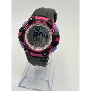 Armitron Pro Sport Ladies Pink Black 330FT W/R Digital Watch Fresh Battery